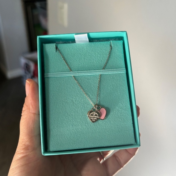 NEW Tiffany & Co. 925 Sterling Mini Hearts Pink Pendant with Diamond Necklace - Picture 4 of 6